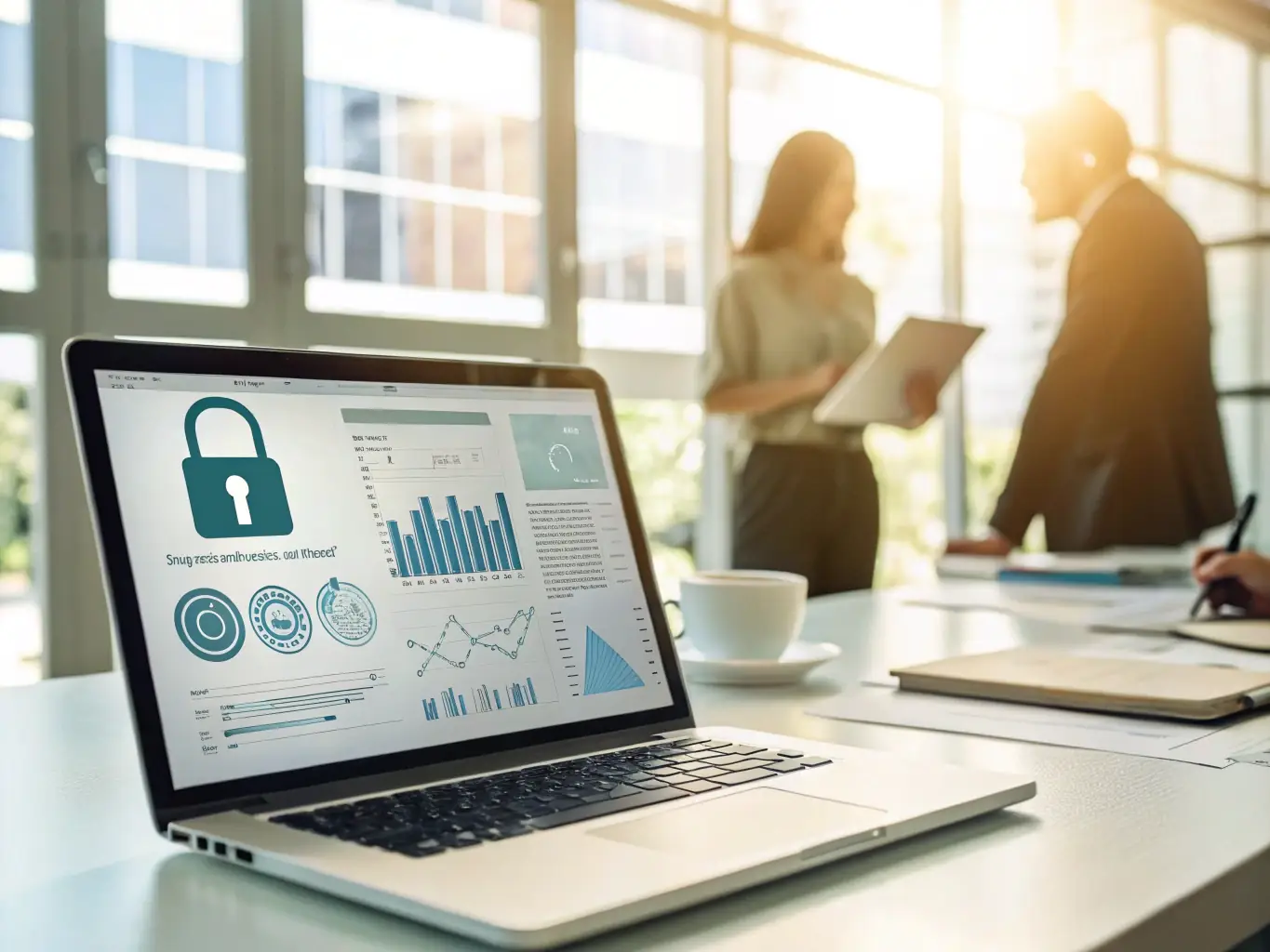 A secure online accounting platform interface displaying various security features, such as encryption, two-factor authentication, and data backup options.
